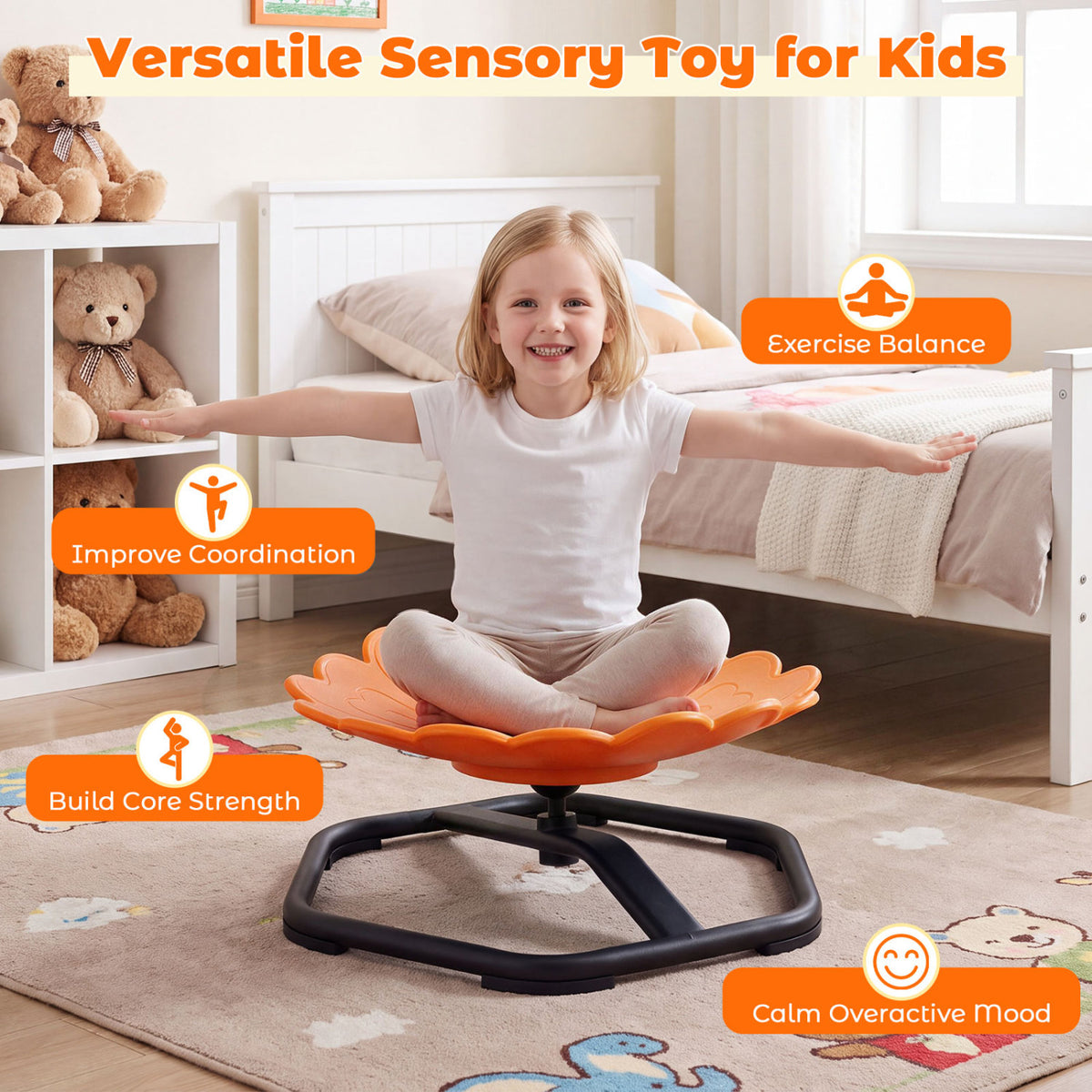 Kids Sensory Swivel Chair with Sunflower Shape 360° Spinning Chair for Toddlers