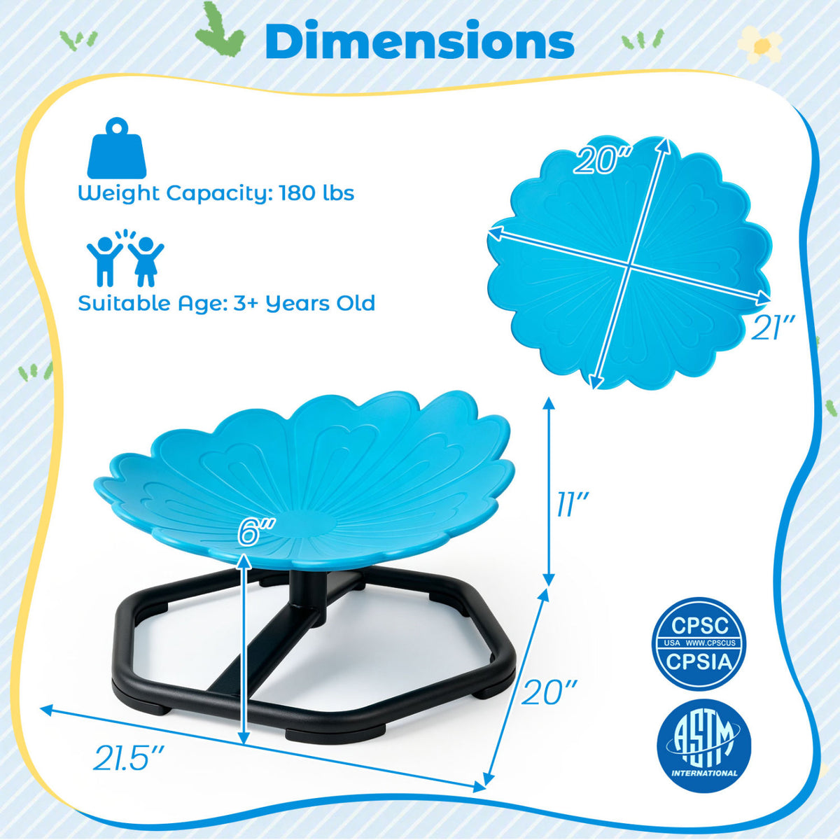 Kids Sensory Swivel Chair with Sunflower Shape 360° Spinning Chair for Toddlers