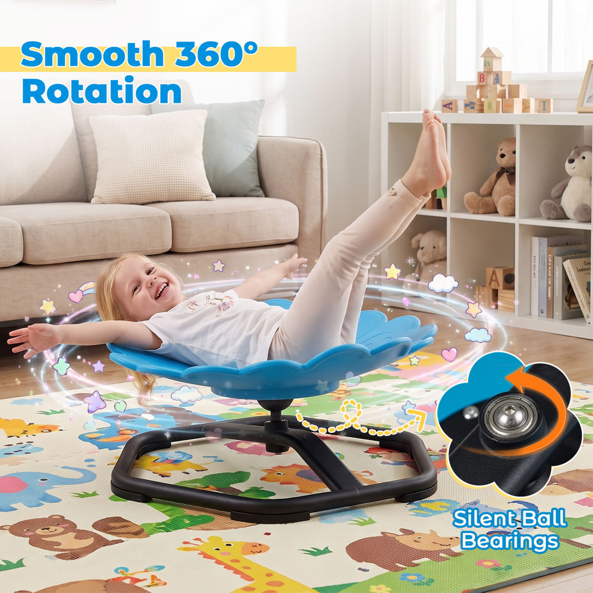 Kids Sensory Swivel Chair with Sunflower Shape 360° Spinning Chair for Toddlers