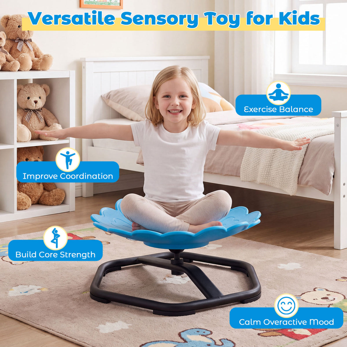 Kids Sensory Swivel Chair with Sunflower Shape 360° Spinning Chair for Toddlers