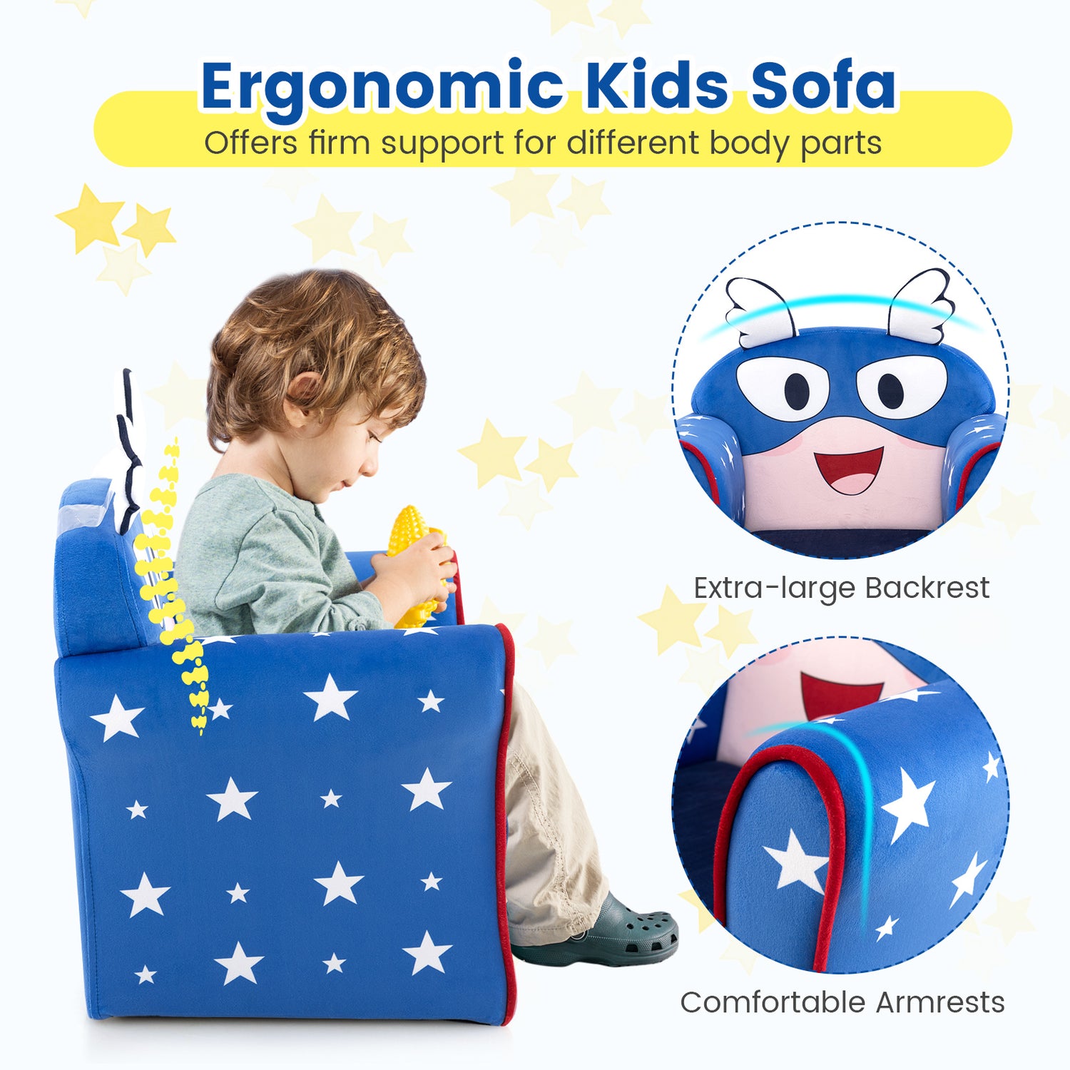 Original Kids Sofa with Armrest and Thick Cushion