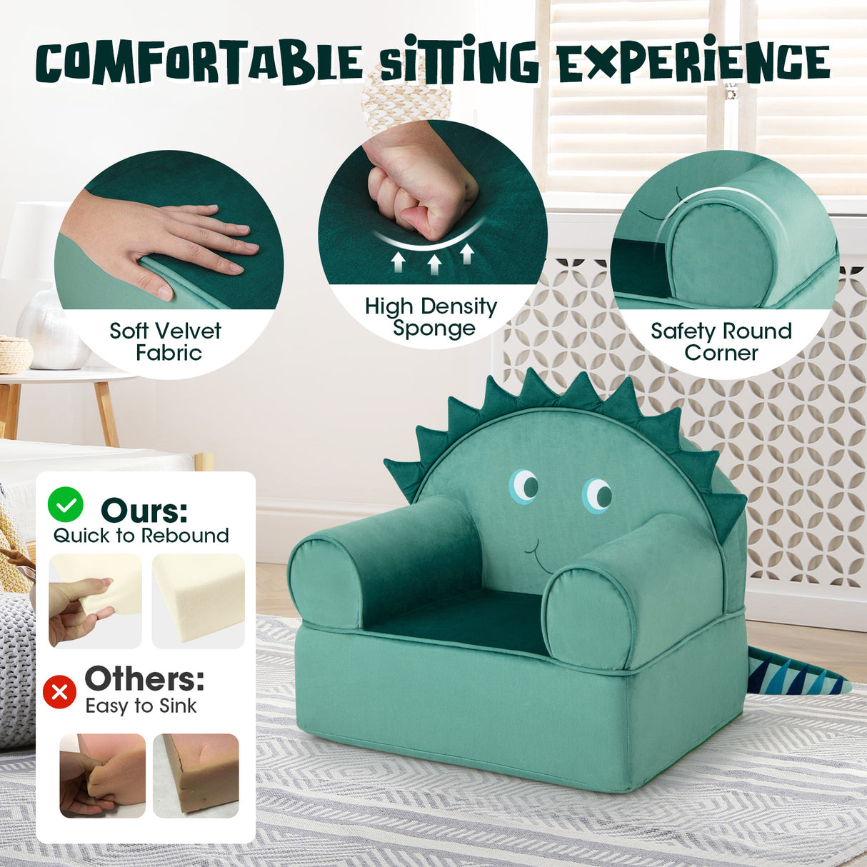 Original Kids Sofa with Armrest and Thick Cushion