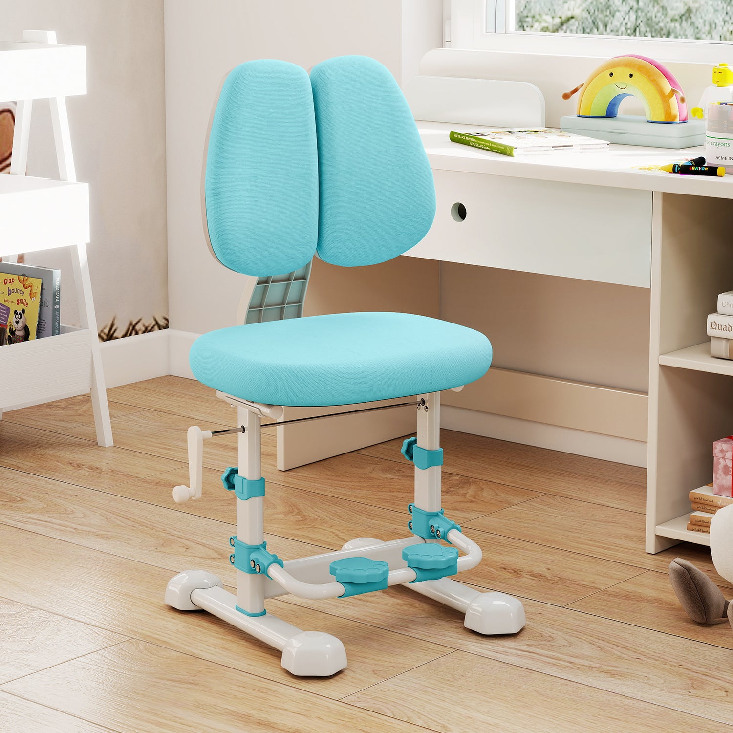 Kids Study Chair with Adjustable Double Backrest and Footrest