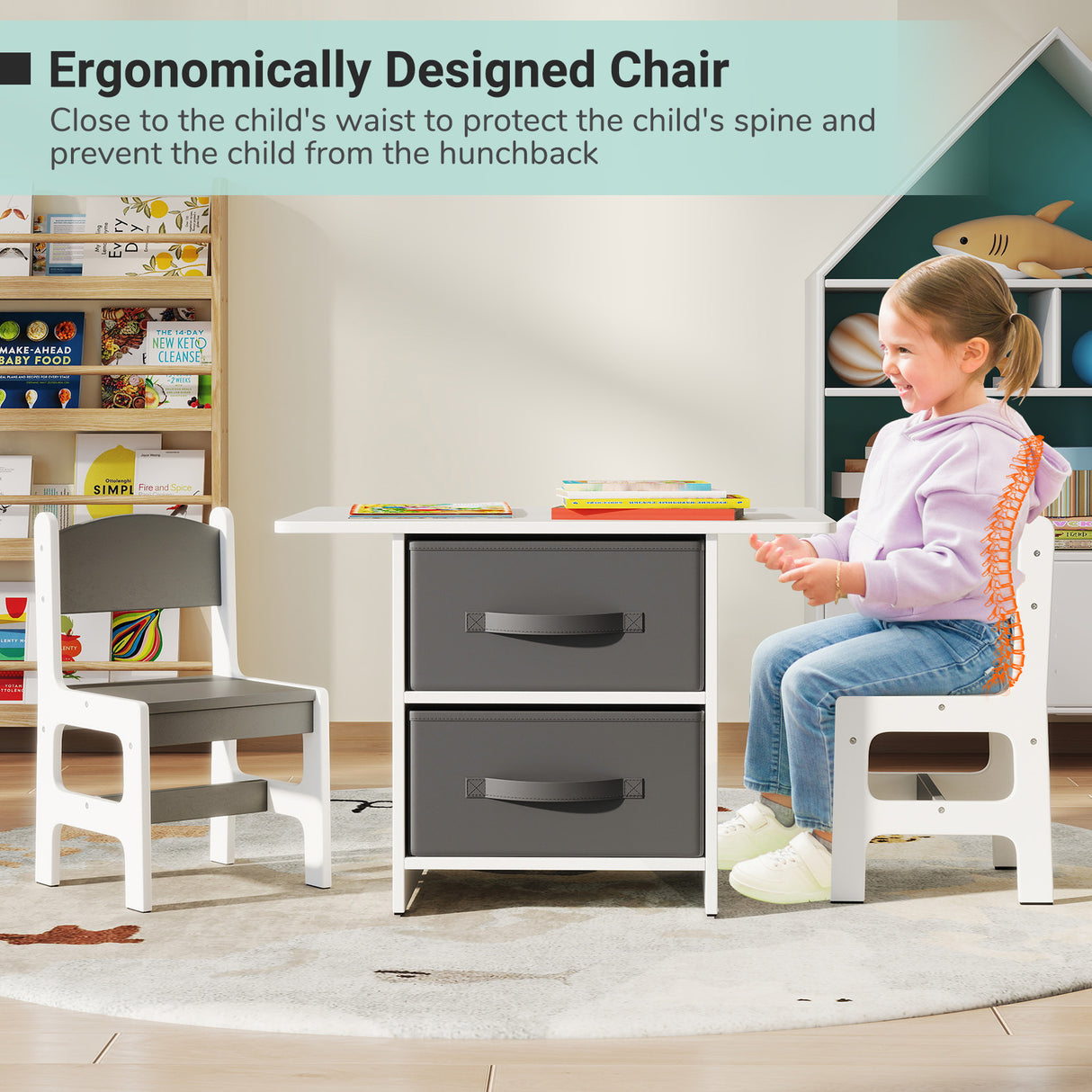 Kids Table and 2 Chairs Set Removable Storage Drawers