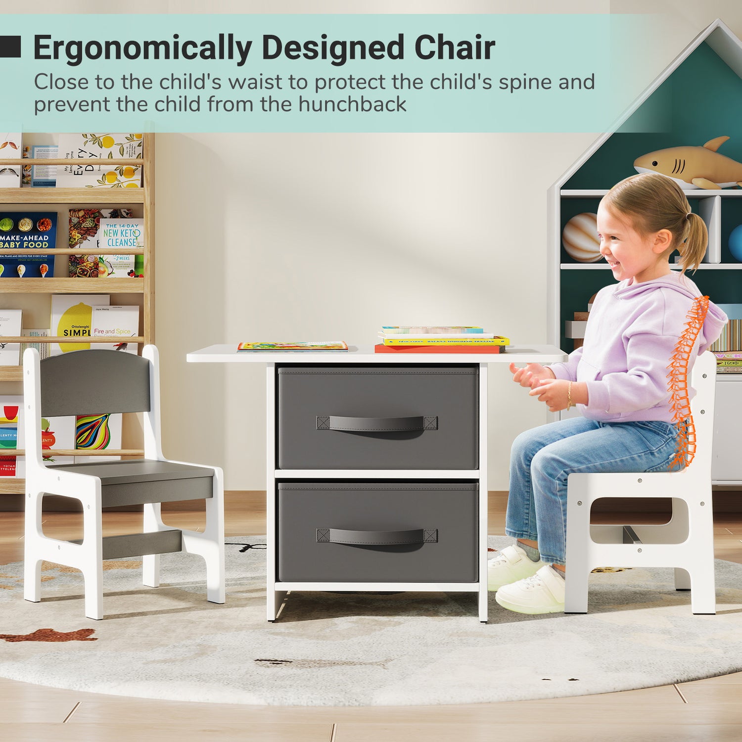 Kids Table and 2 Chairs Set Removable Storage Drawers
