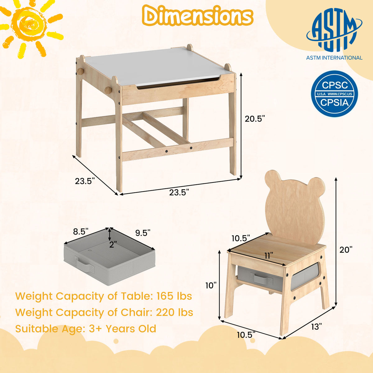Kids Table and Chairs Set with Reversible Whiteboard-Panda/Whiteboard-Robot