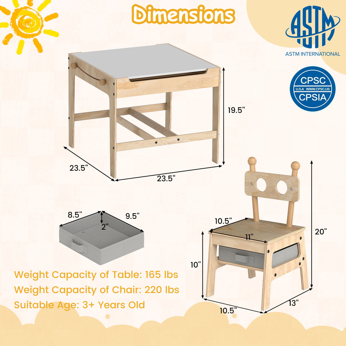 Kids Table and Chairs Set with Reversible Whiteboard-Panda/Whiteboard-Robot