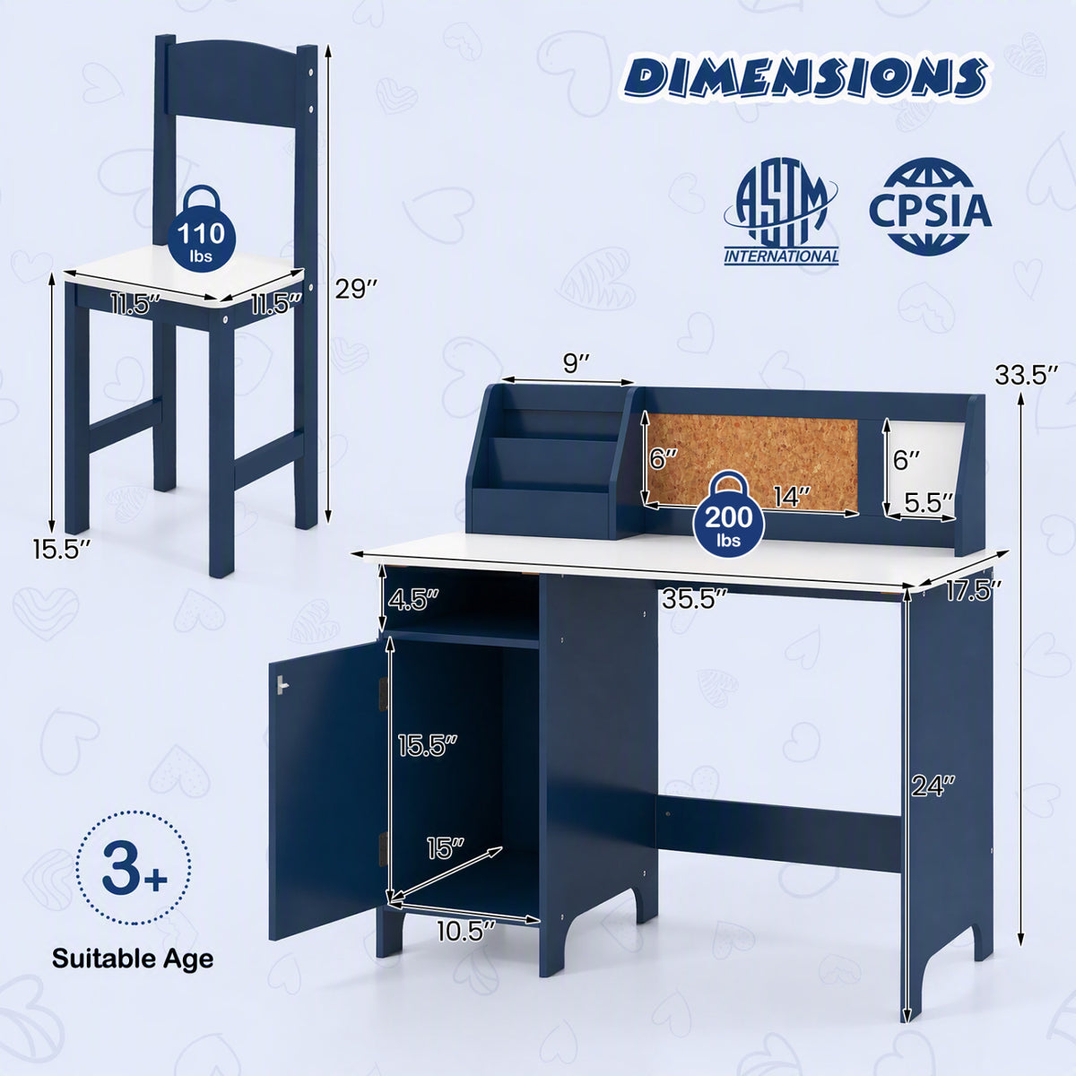 Kids Table and Chair Set for Arts Crafts Homework Home School