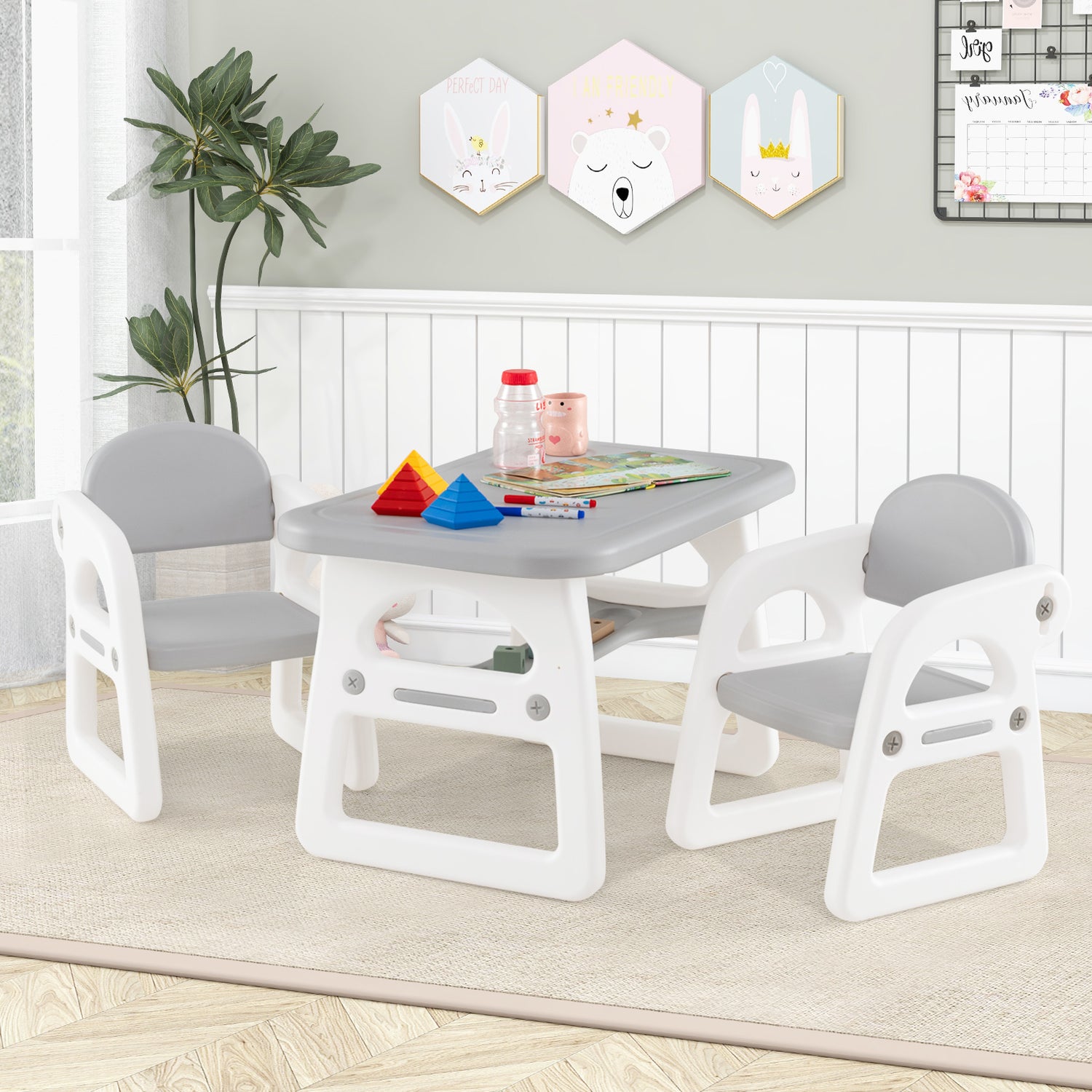Kids Table and Chair Set with Building Blocks