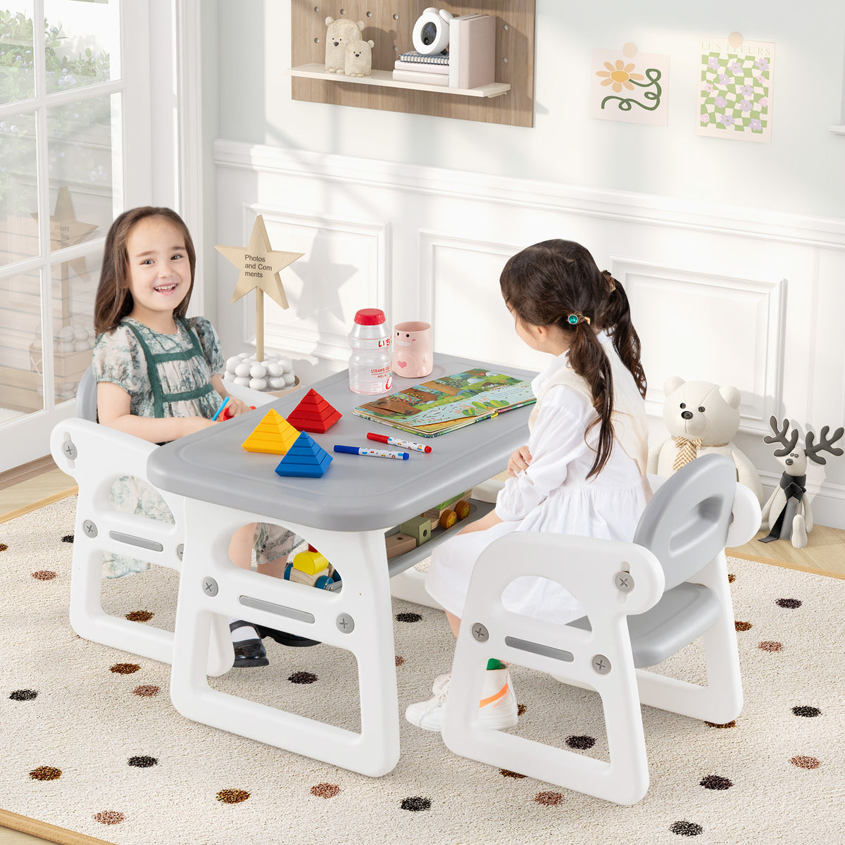 Kids Table and Chair Set with Building Blocks