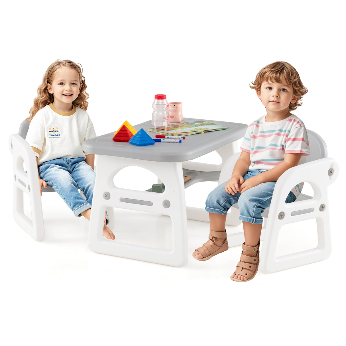 Kids Table and Chair Set with Building Blocks