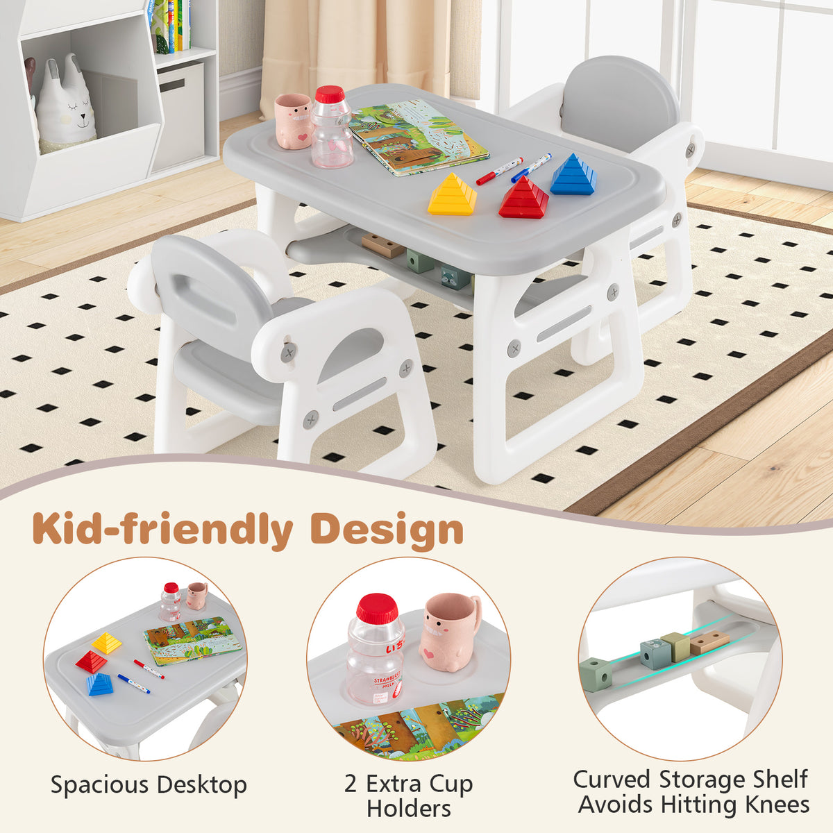 Kids Table and Chair Set with Building Blocks