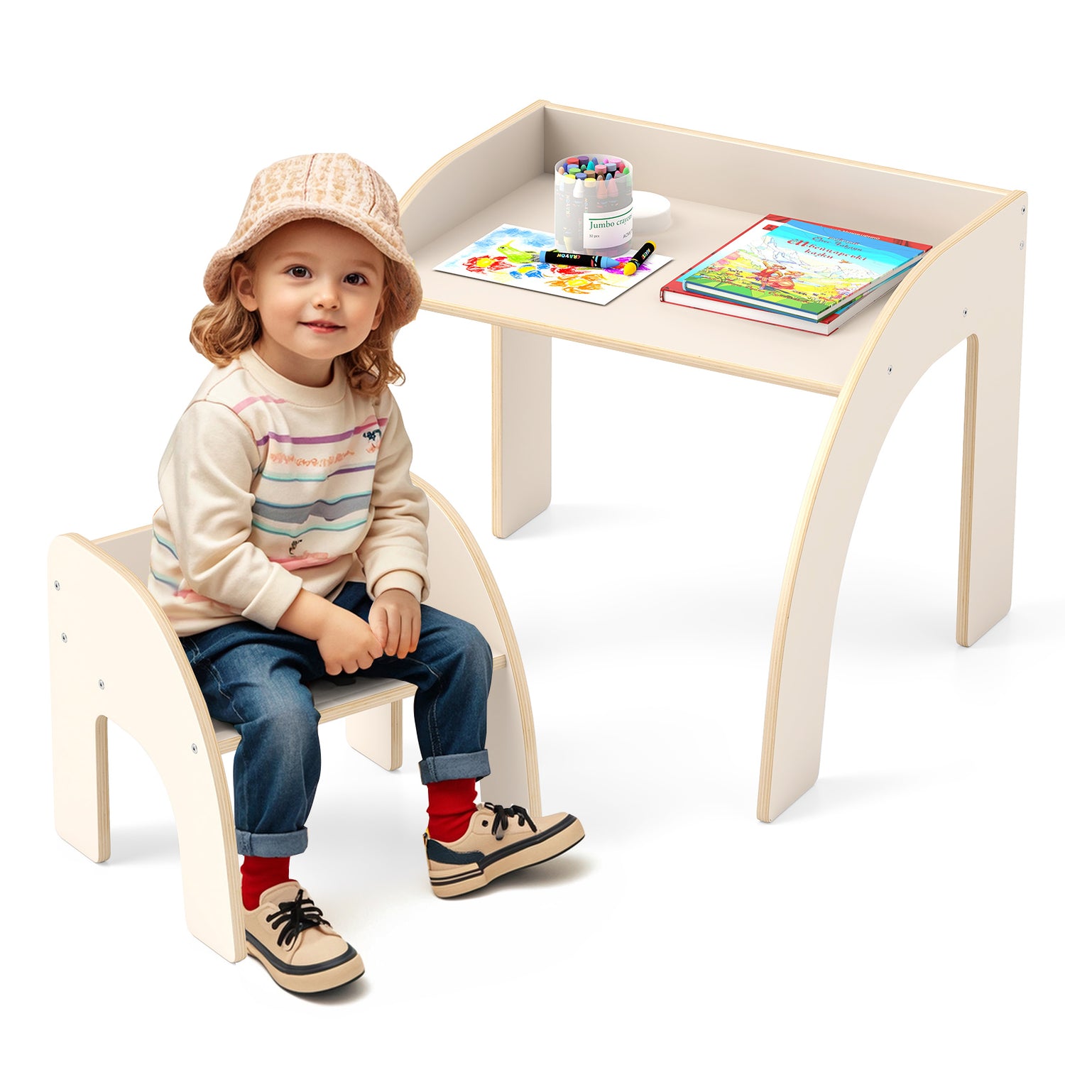 Kids Table and Chair Set with Wide Tabletop and Curved Edges for Kids Room