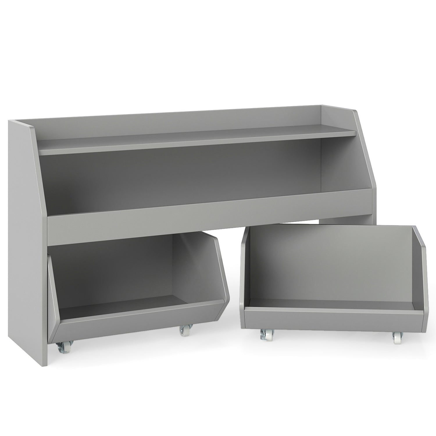 Kids Toy Storage Organizer Wooden Bookcase with 2 Movable Drawers