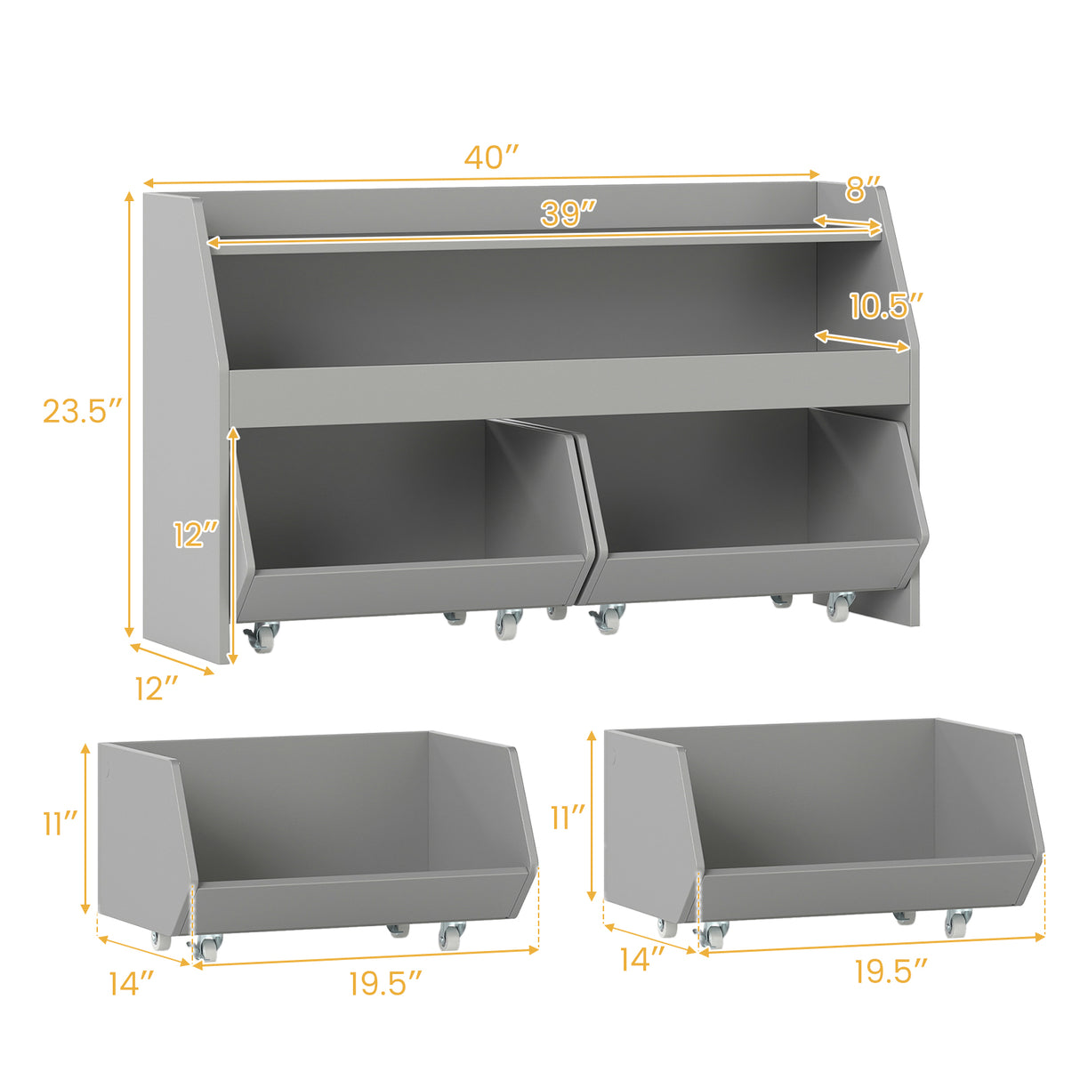 Kids Toy Storage Organizer Wooden Bookcase with 2 Movable Drawers