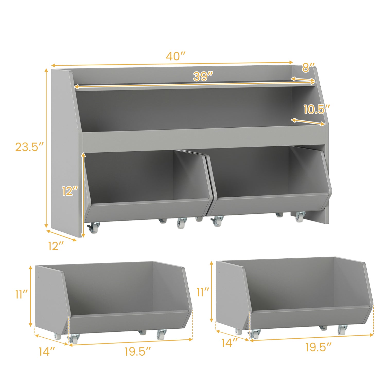 Kids Toy Storage Organizer Wooden Bookcase with 2 Movable Drawers