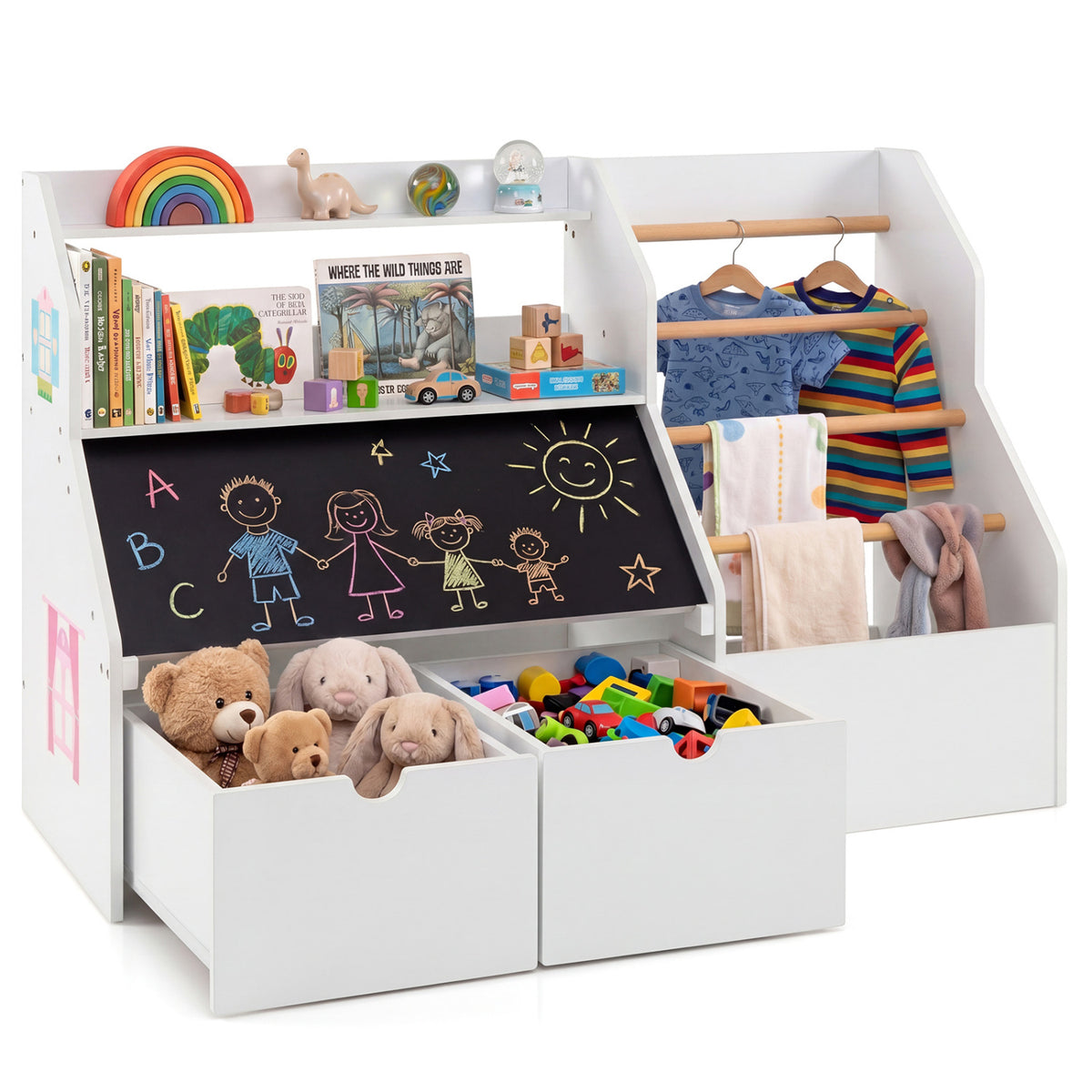 Kids Toy Storage Organizer with Flip-up Blackboard