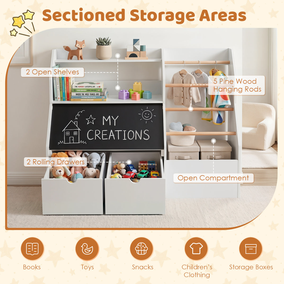 Kids Toy Storage Organizer with Flip-up Blackboard
