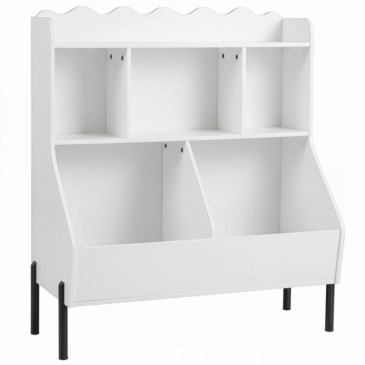 Kids Toy Storage Organizer Wooden Montessori Bookshelf with 5 Storage Cubes