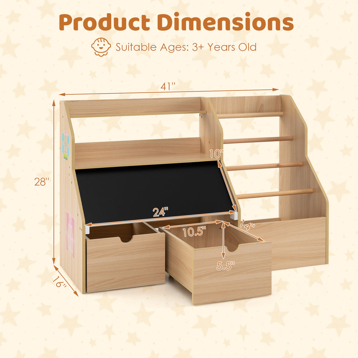 Kids Toy Storage Organizer with Flip-up Blackboard