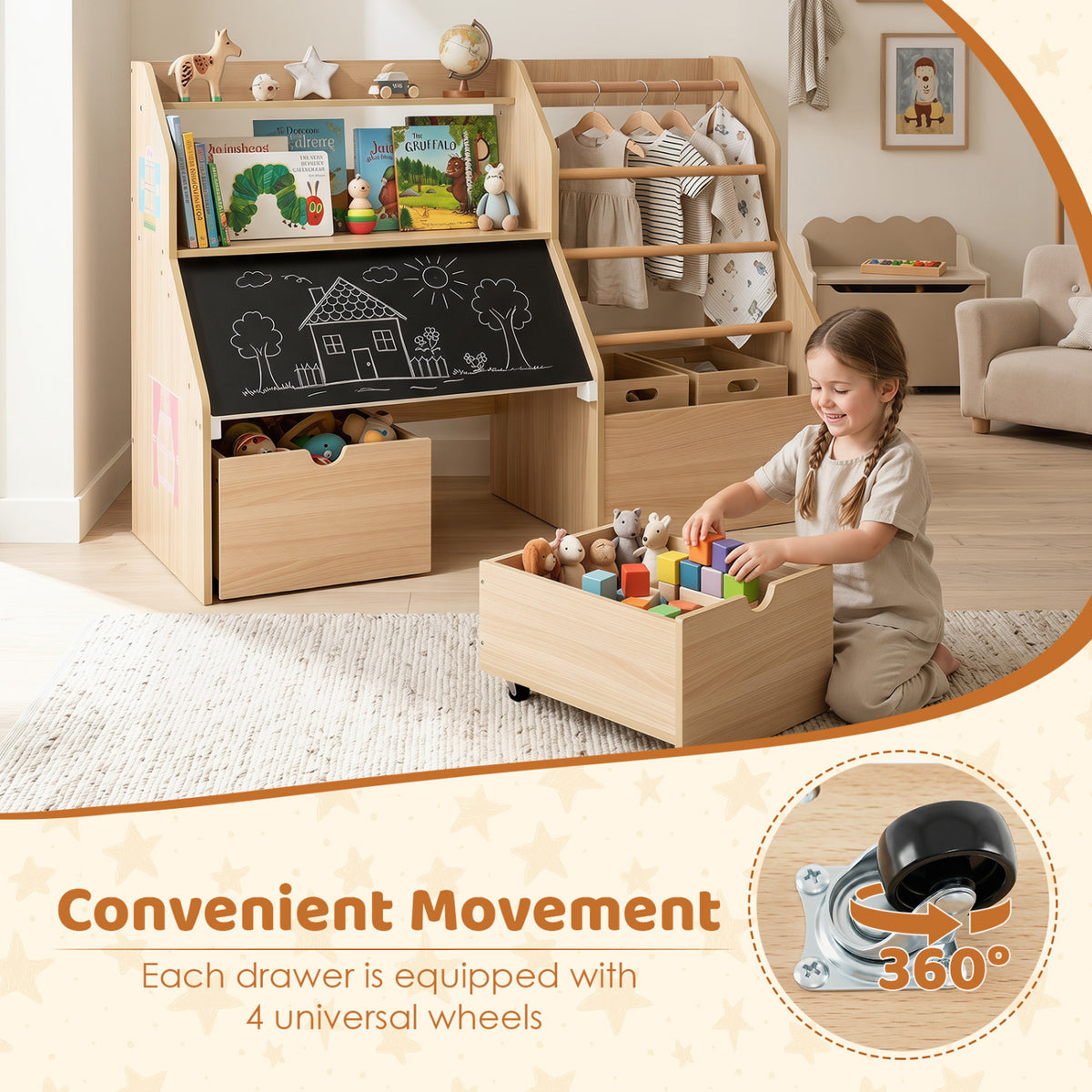 Kids Toy Storage Organizer with Flip-up Blackboard