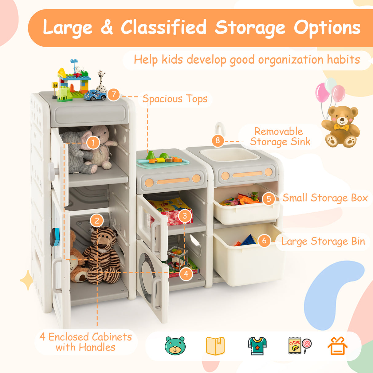 Multipurpose Toy Chest and Bookshelf with Magnetic Whiteboard-Gray