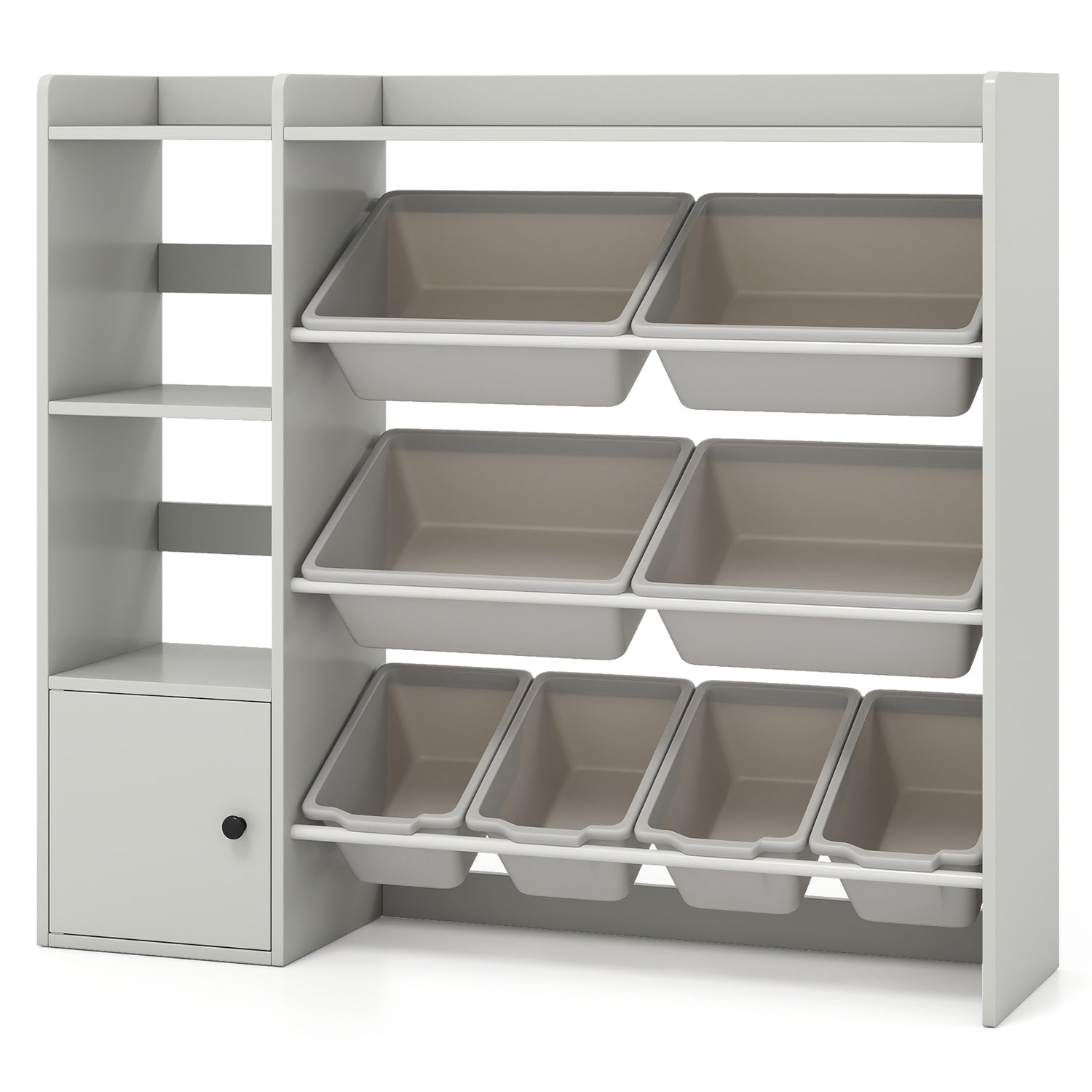 Kids Toy Storage and Bookshelf with Open Shelves and Single-door Cabinet
