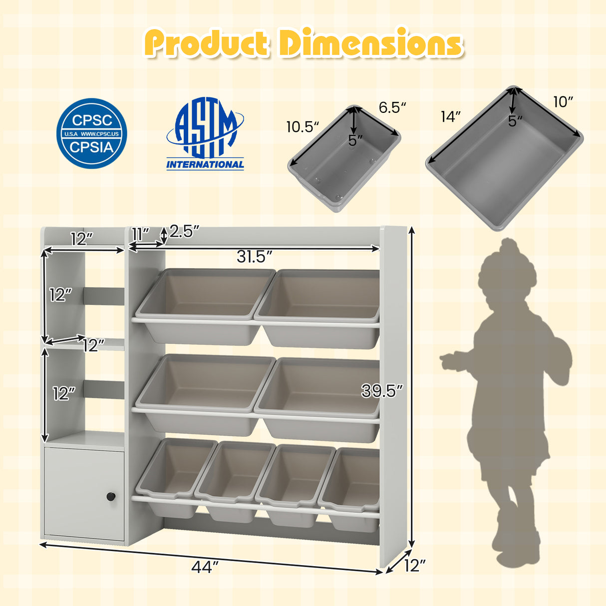 Kids Toy Storage and Bookshelf with Open Shelves and Single-door Cabinet