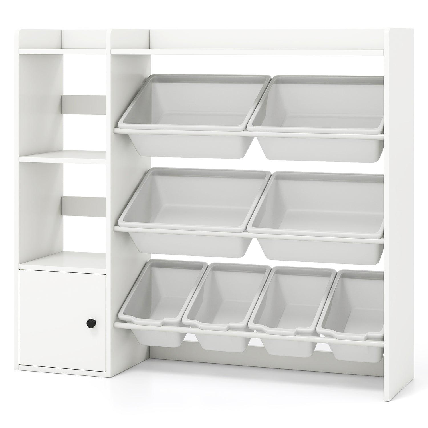 Kids Toy Storage and Bookshelf with Open Shelves and Single-door Cabinet