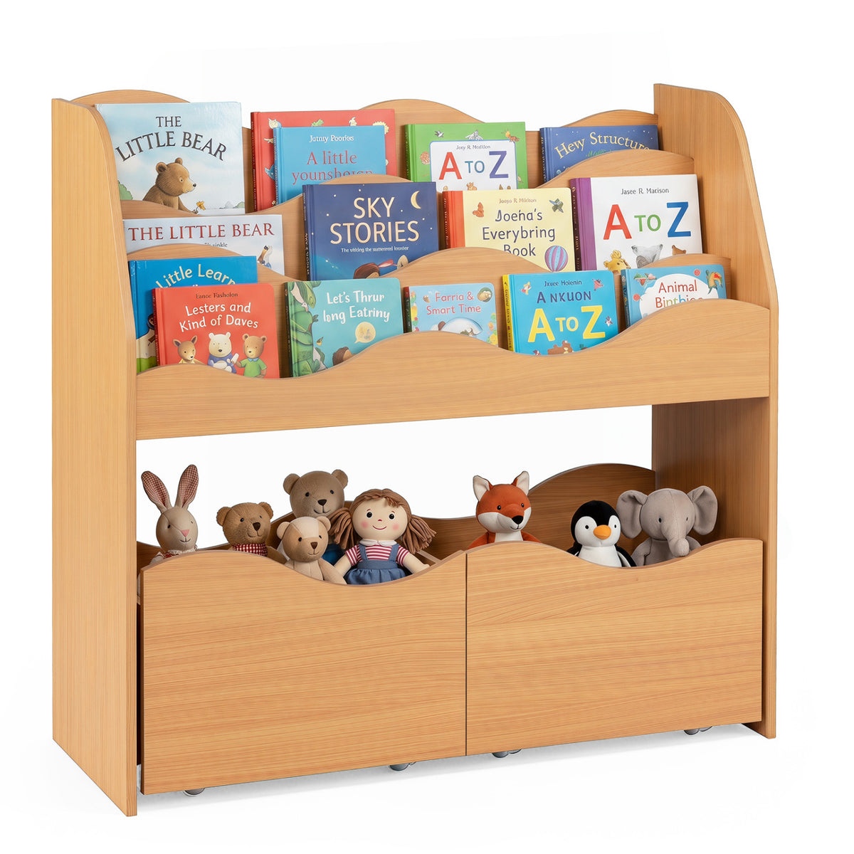 Kids Toy Wooden Storage Organizer with 2 Rolling Drawers for Kids Room