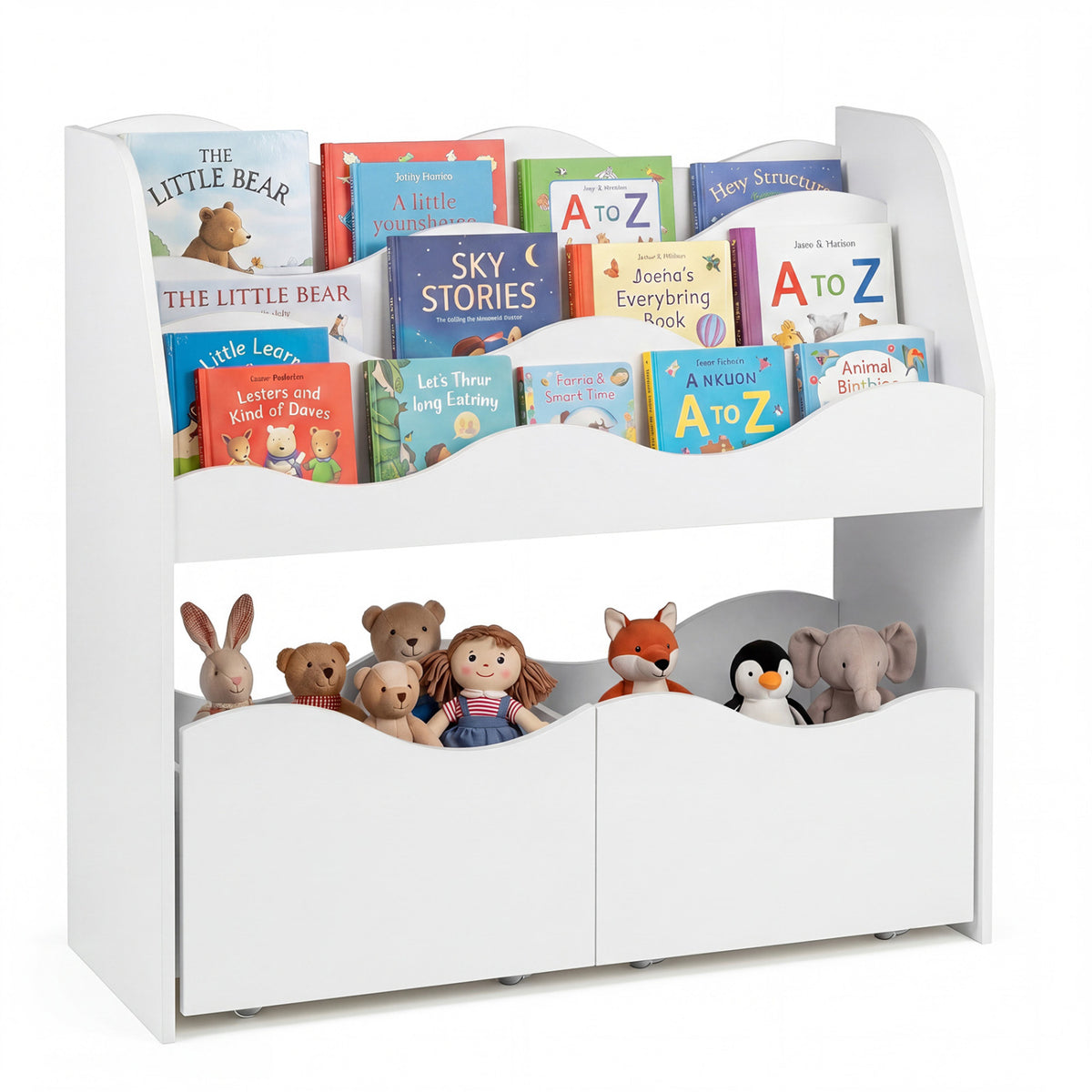 Kids Toy Wooden Storage Organizer with 2 Rolling Drawers for Kids Room