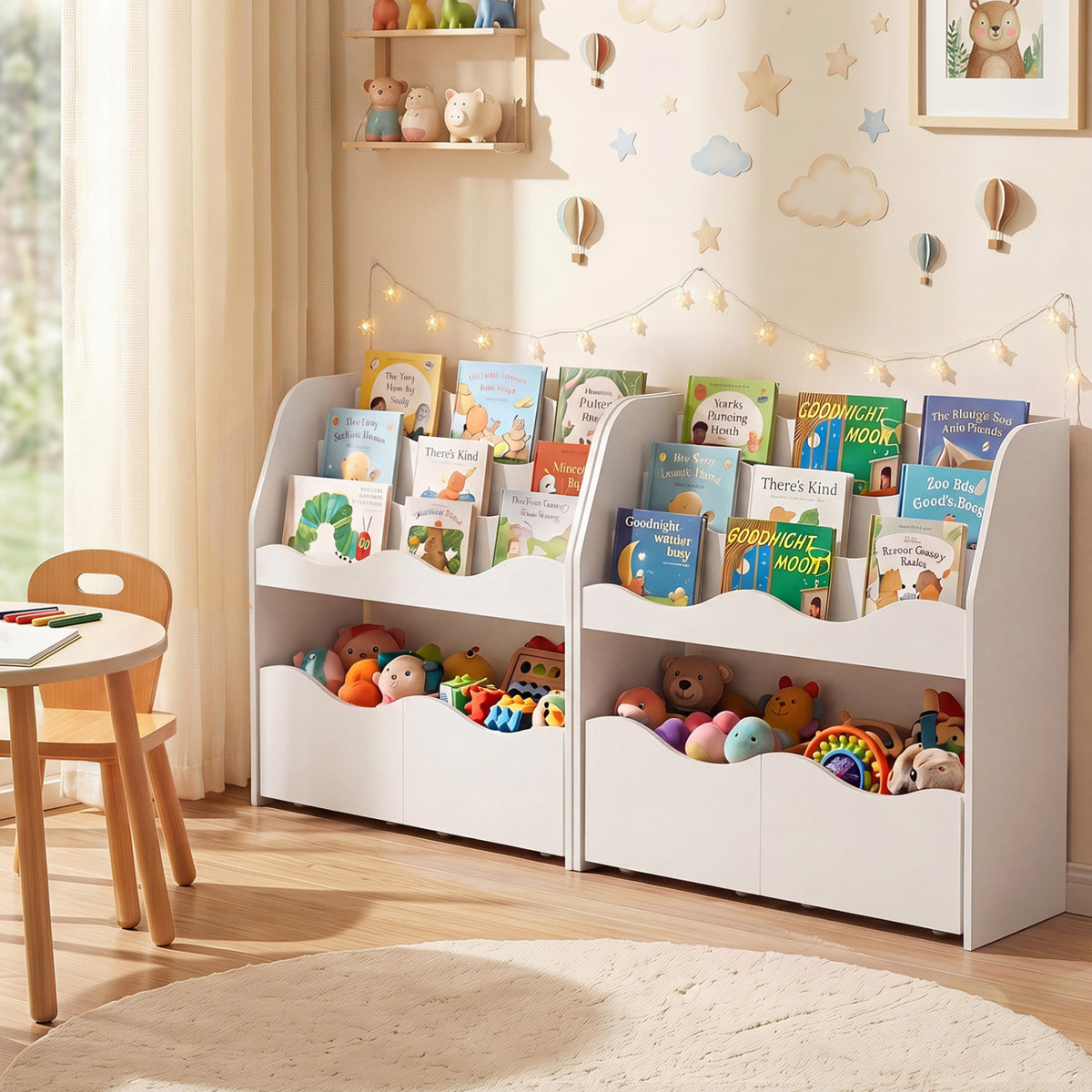 Kids Toy Wooden Storage Organizer with 2 Rolling Drawers for Kids Room