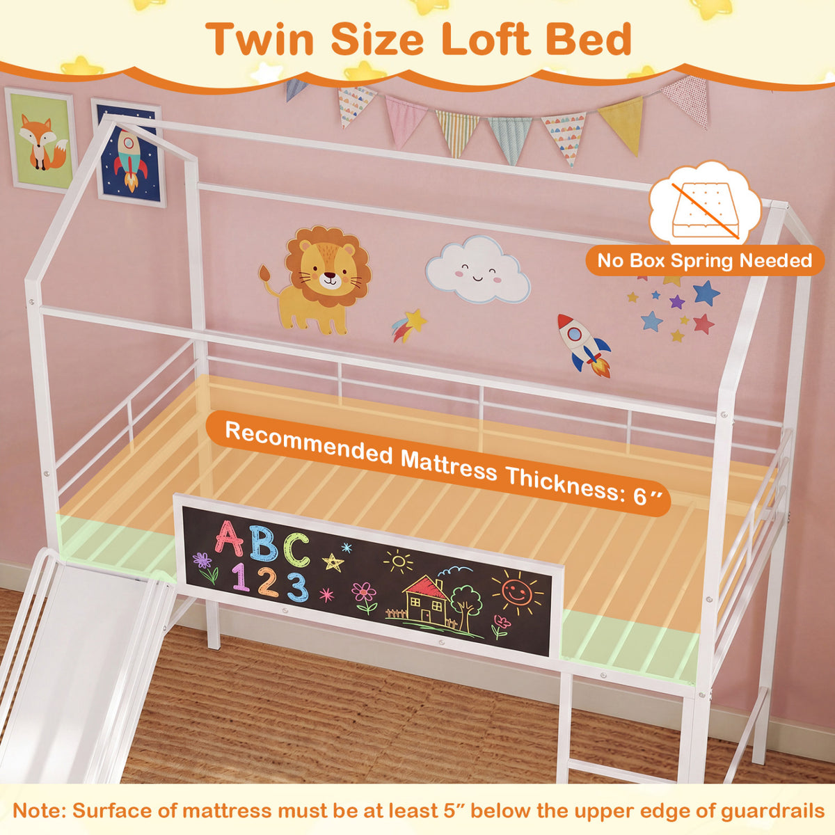 Kids Twin Size Loft Bed with Ladder and Slide for Bedroom