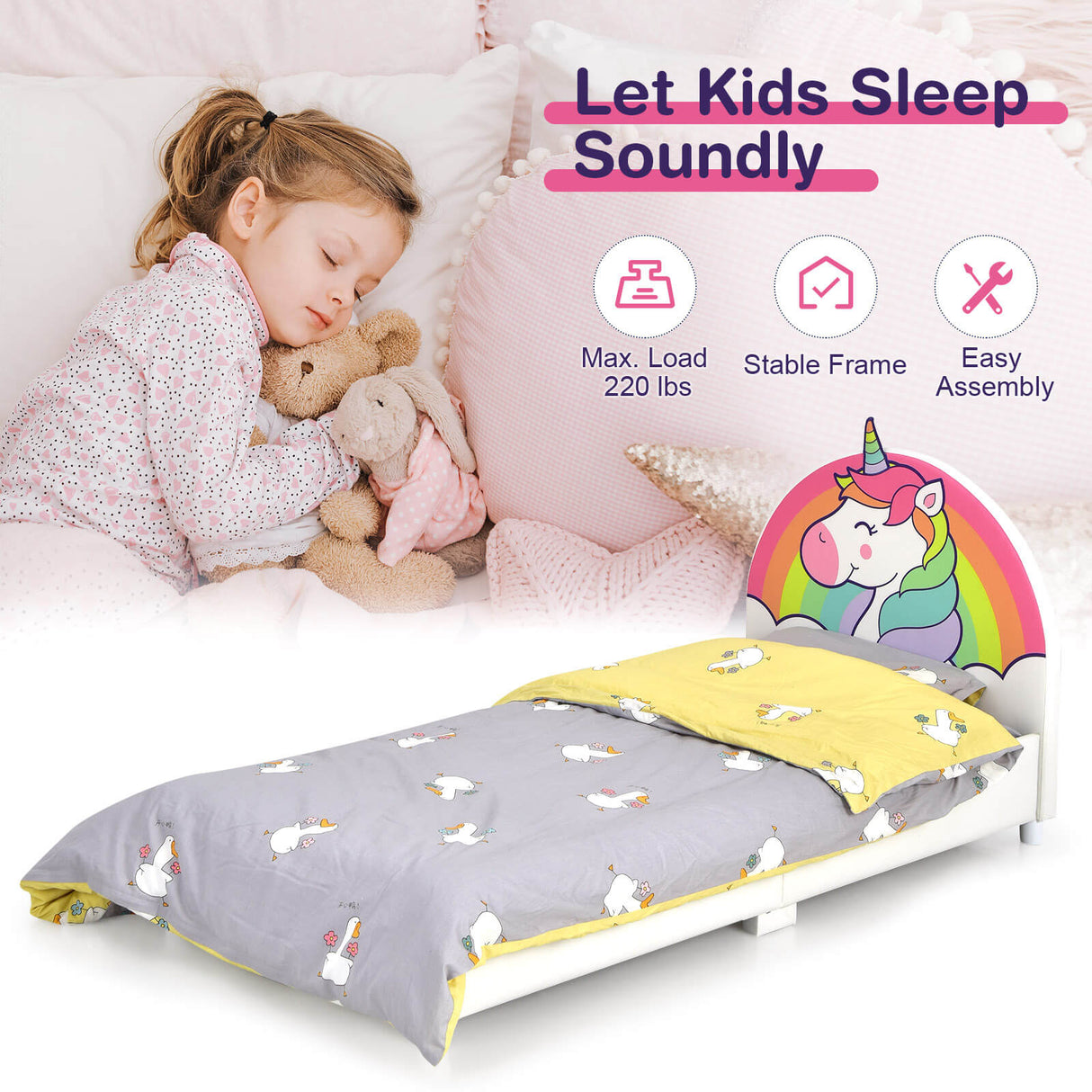 Children Twin Size Upholstered Platform Single Bed