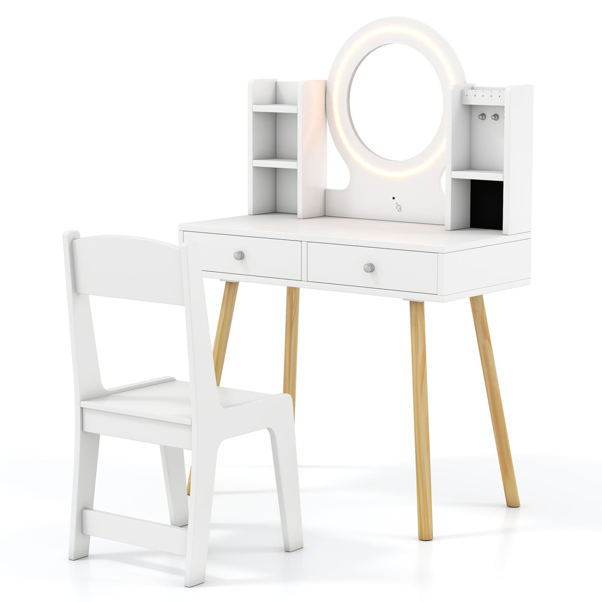 Kids Vanity Set with Lighted Mirror and Storage Drawers