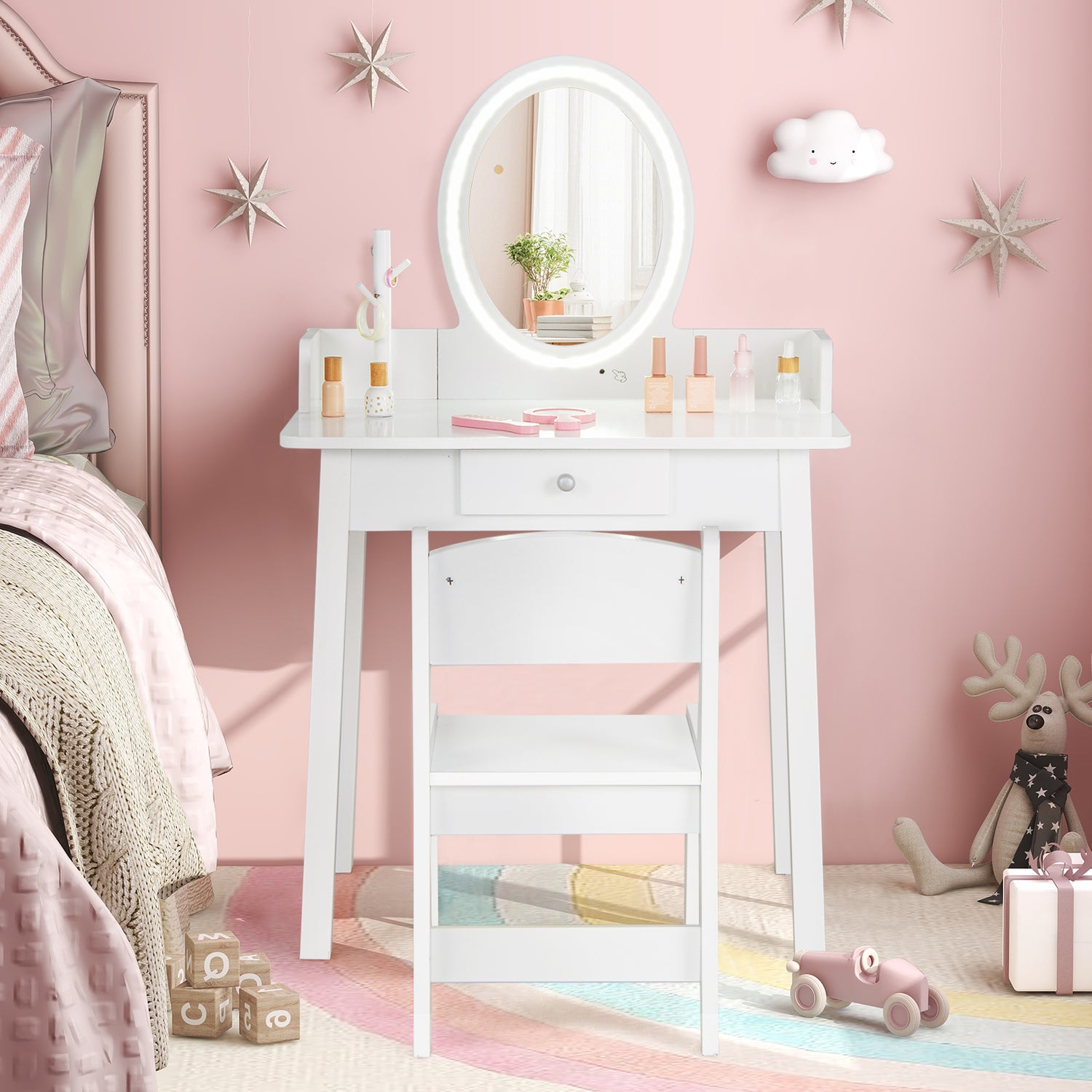Kids Vanity Set with Lighted Mirror-White
