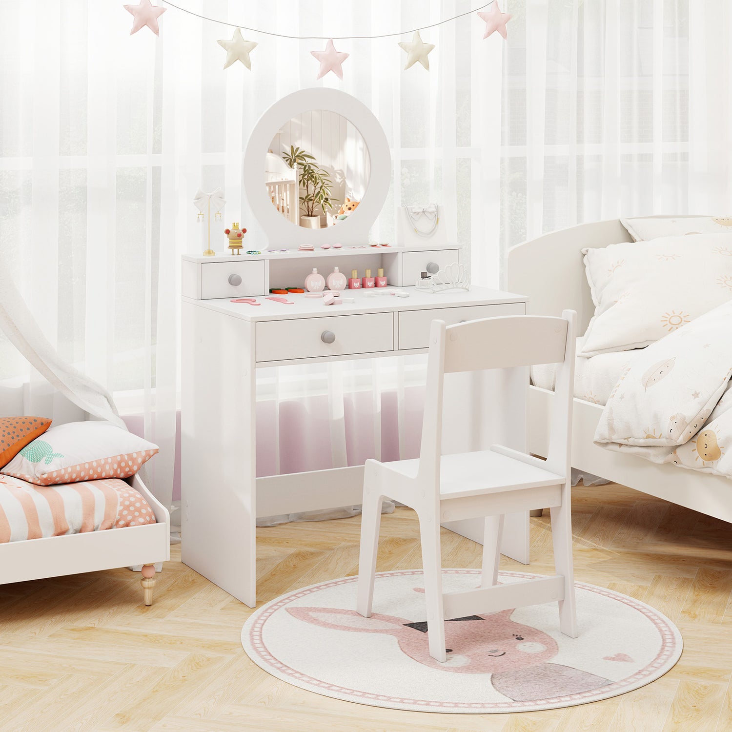 Kids Vanity Set with Mirror Princess Makeup Dressing Desk and Chair Set with Mirror