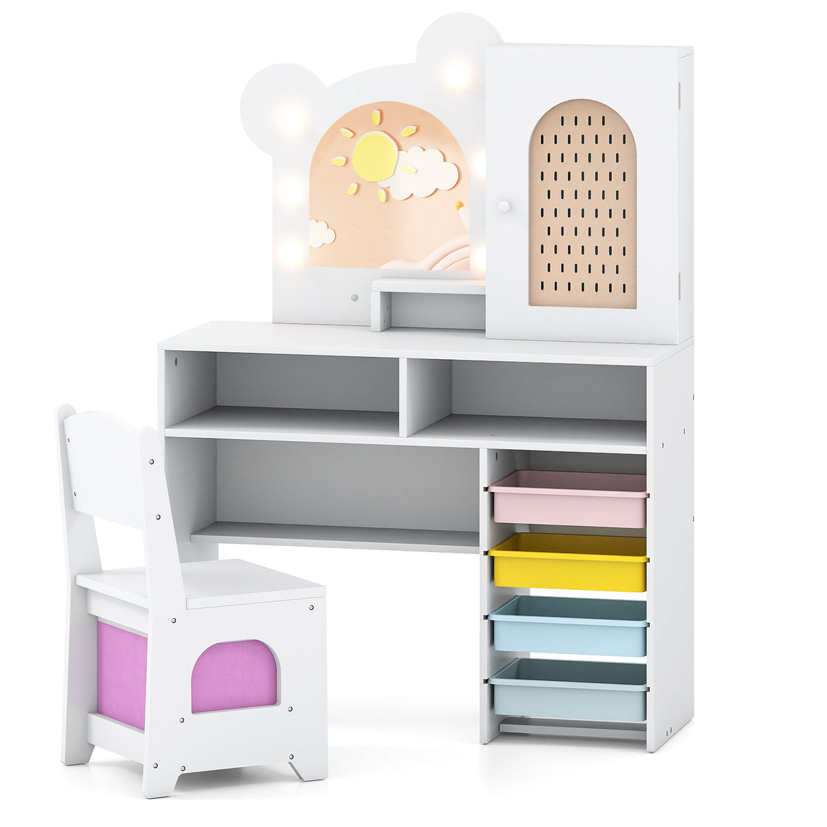 Kids Vanity with Lights and 5 Drawers for Kids Aged 3+ Years Old