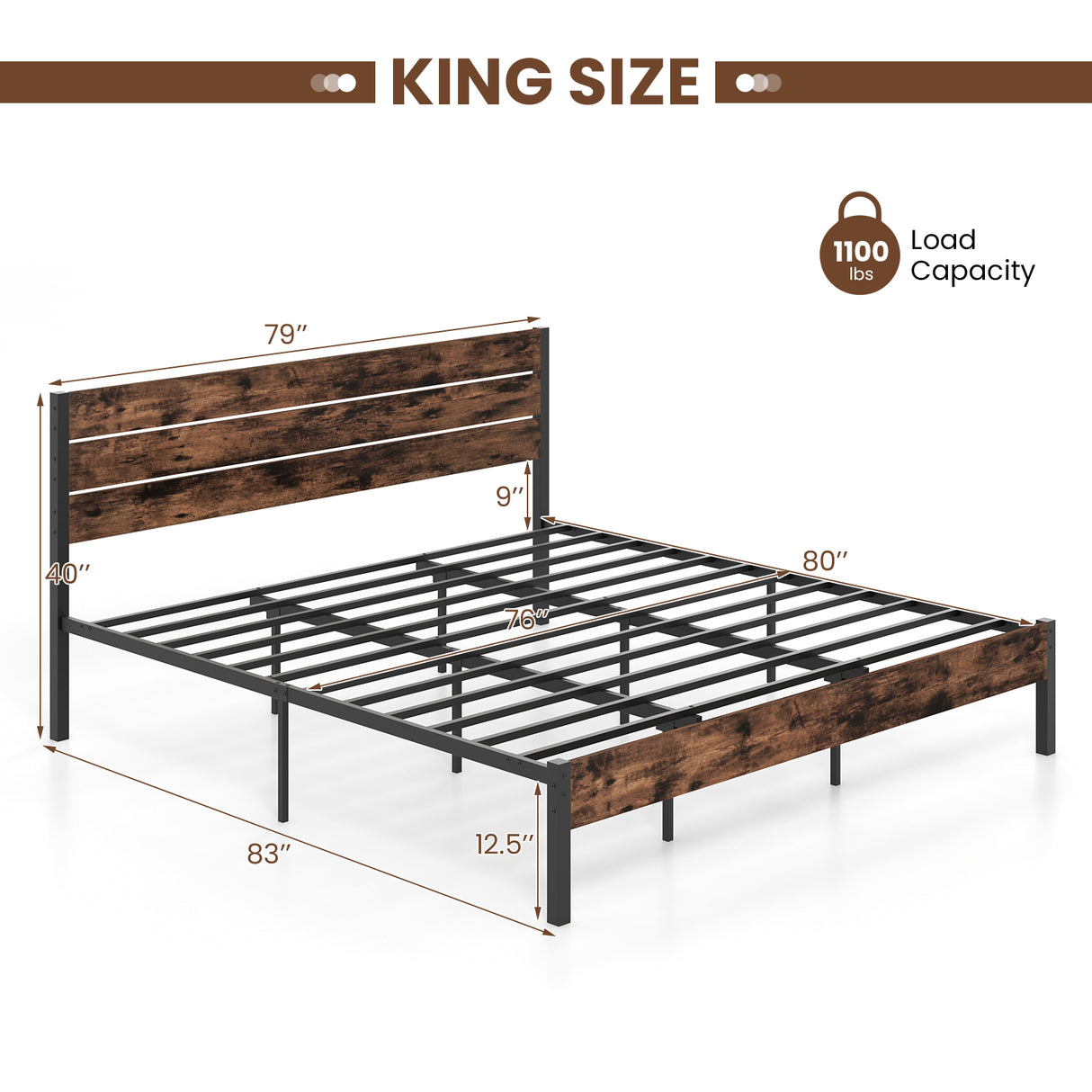 Full/King/Queen/Twin Size Bed Frame with High Headboard and Mute Bar