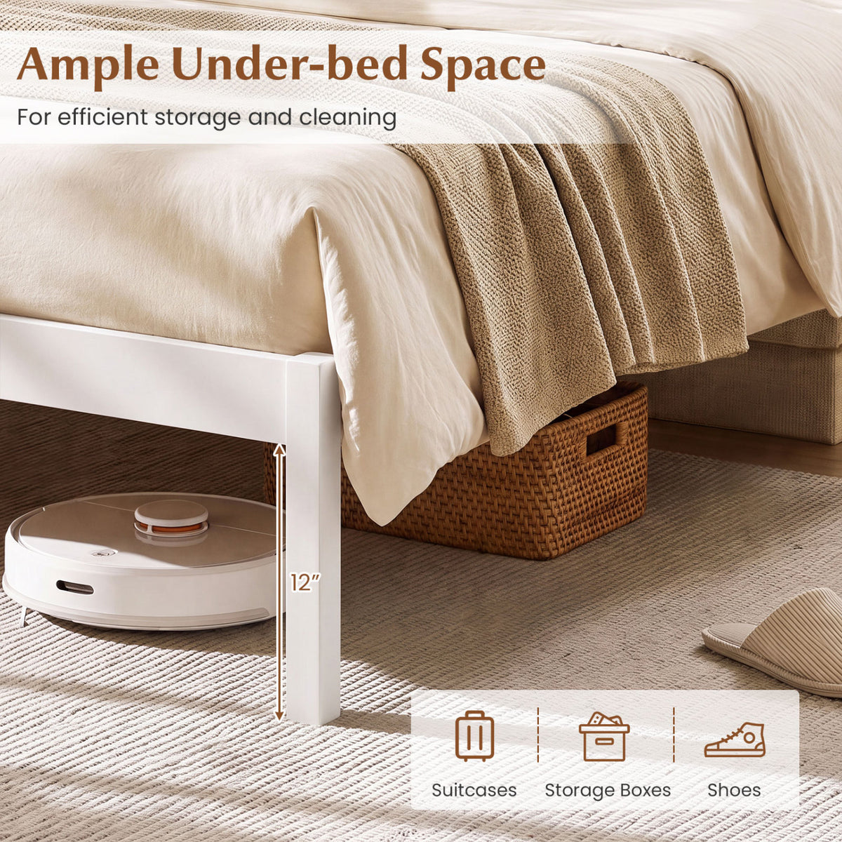 King Size Wooden Platform Bed Frame with Curved Headboard
