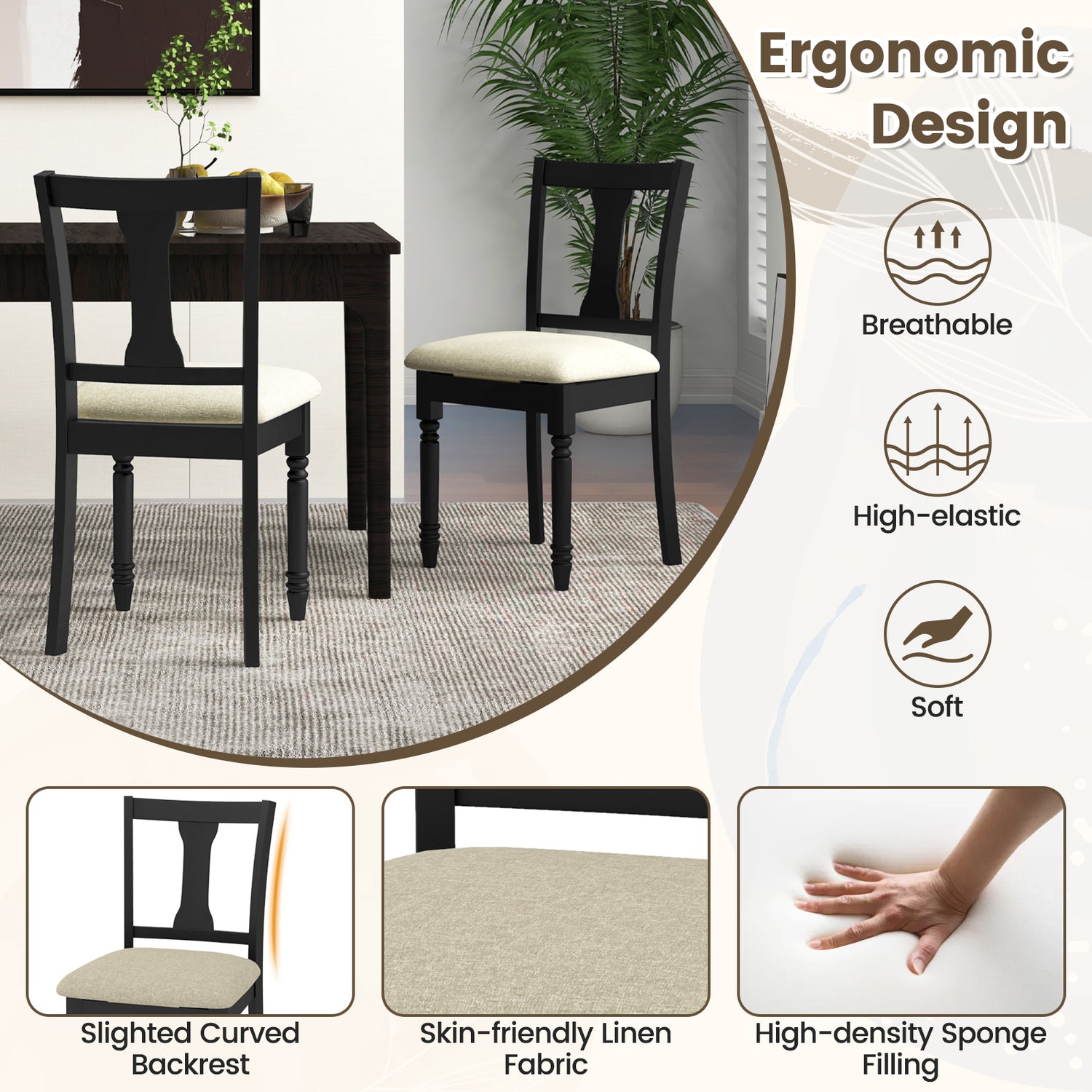 Set of 2 Kitchen Dining Chair with Linen Fabric and Storage Space