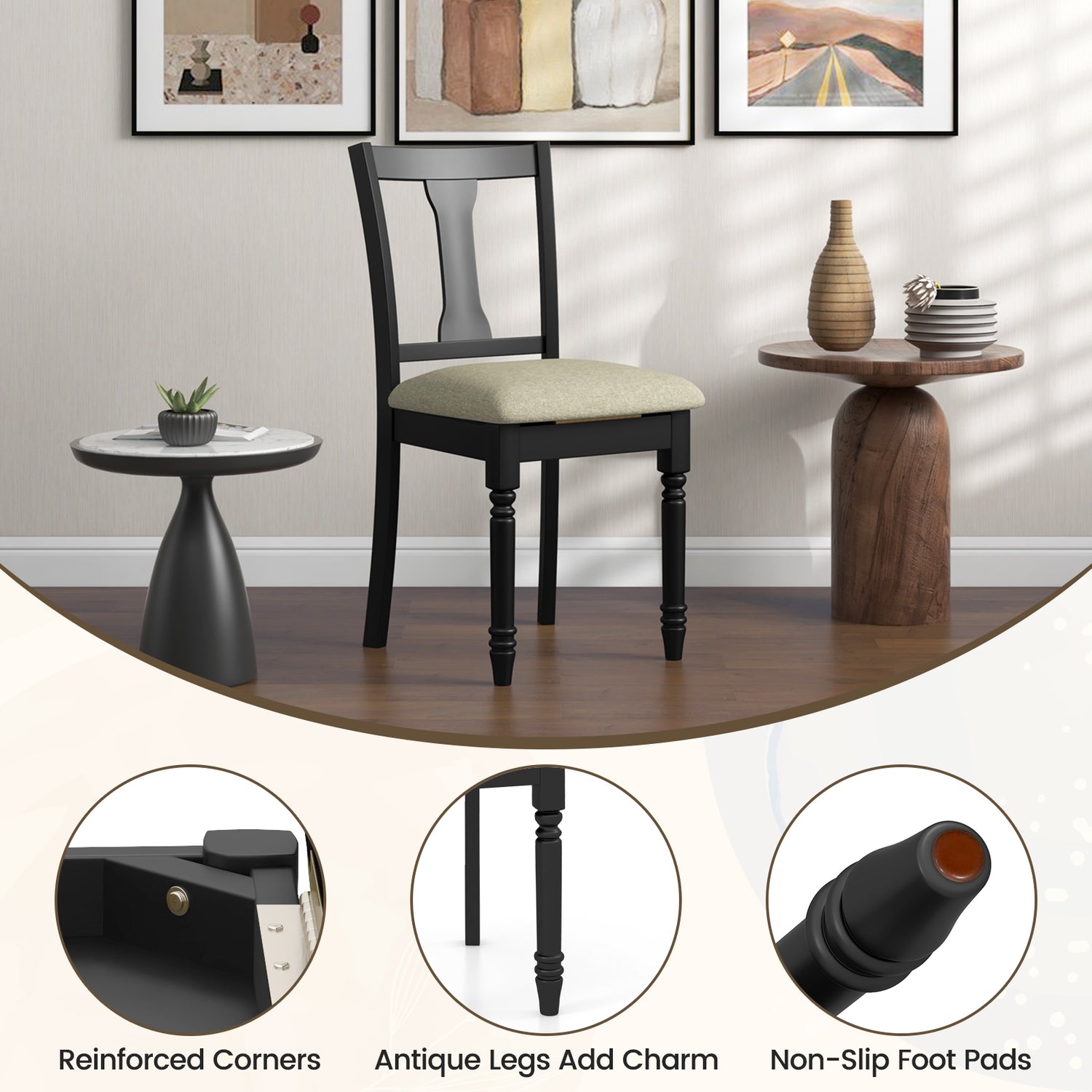 Set of 2 Kitchen Dining Chair with Linen Fabric and Storage Space