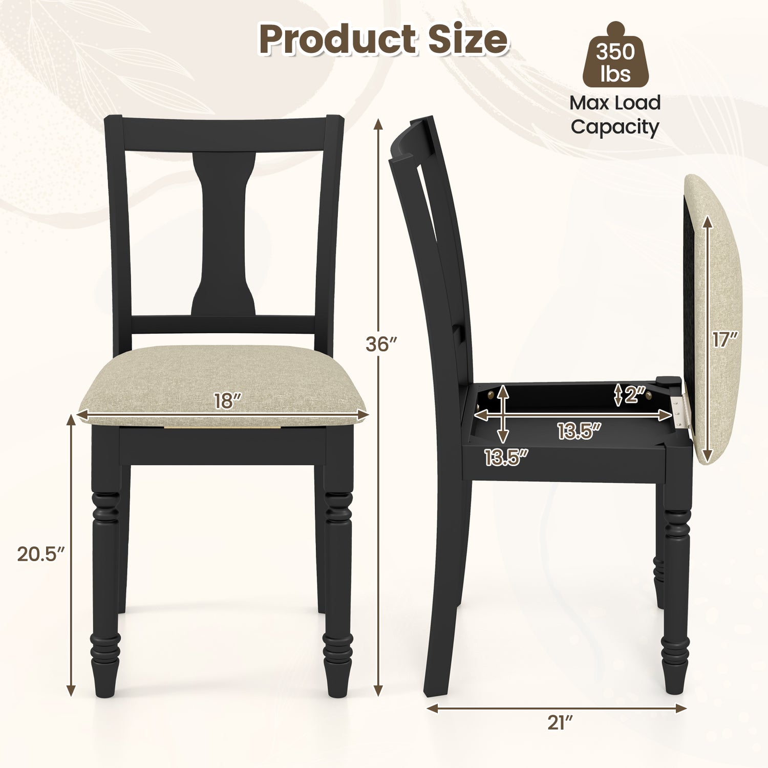 Set of 2 Kitchen Dining Chair with Linen Fabric and Storage Space