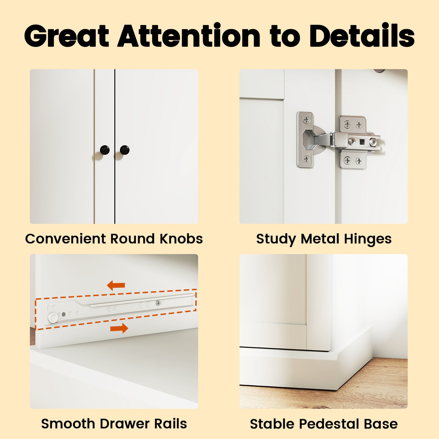 47.5 Inch Kitchen Freestanding Storage Cabinet with 3 Doors and 2 Large Drawers-White