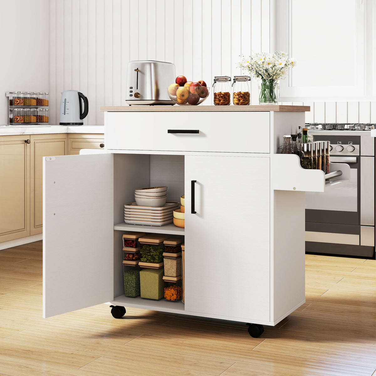 Kitchen Island Cart Rolling Kitchen Storage Island with Drawer-White