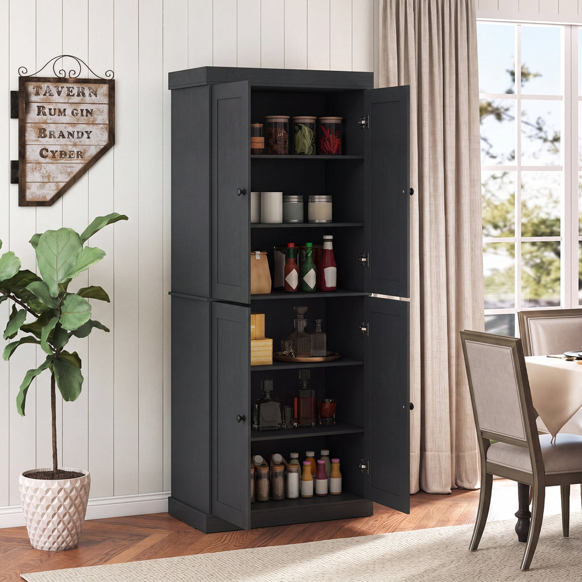 Kitchen Pantry Cabinet with 2 Adjustable Shelves and Anti-Tipping Kits for Living Room