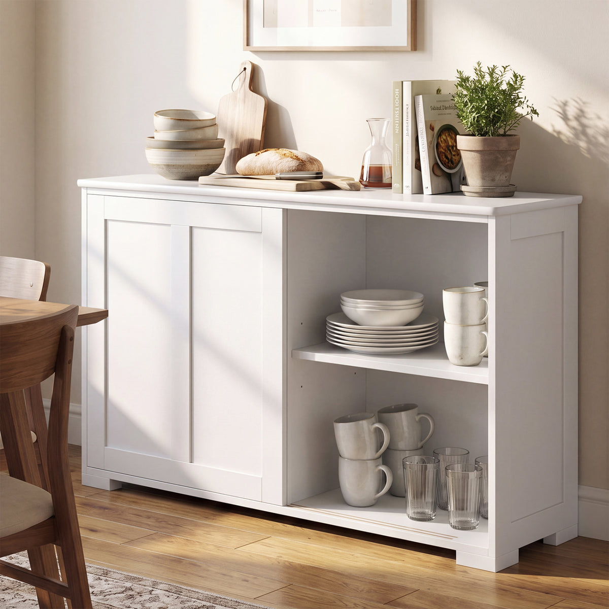 Kitchen Storage Cabinet with Wood Sliding Door
