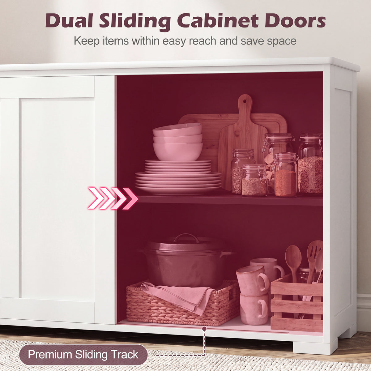 Kitchen Storage Cabinet with Wood Sliding Door
