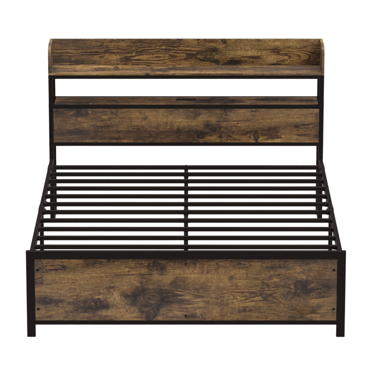 LED Bed Frame with Power Outlets and Storage Headboard