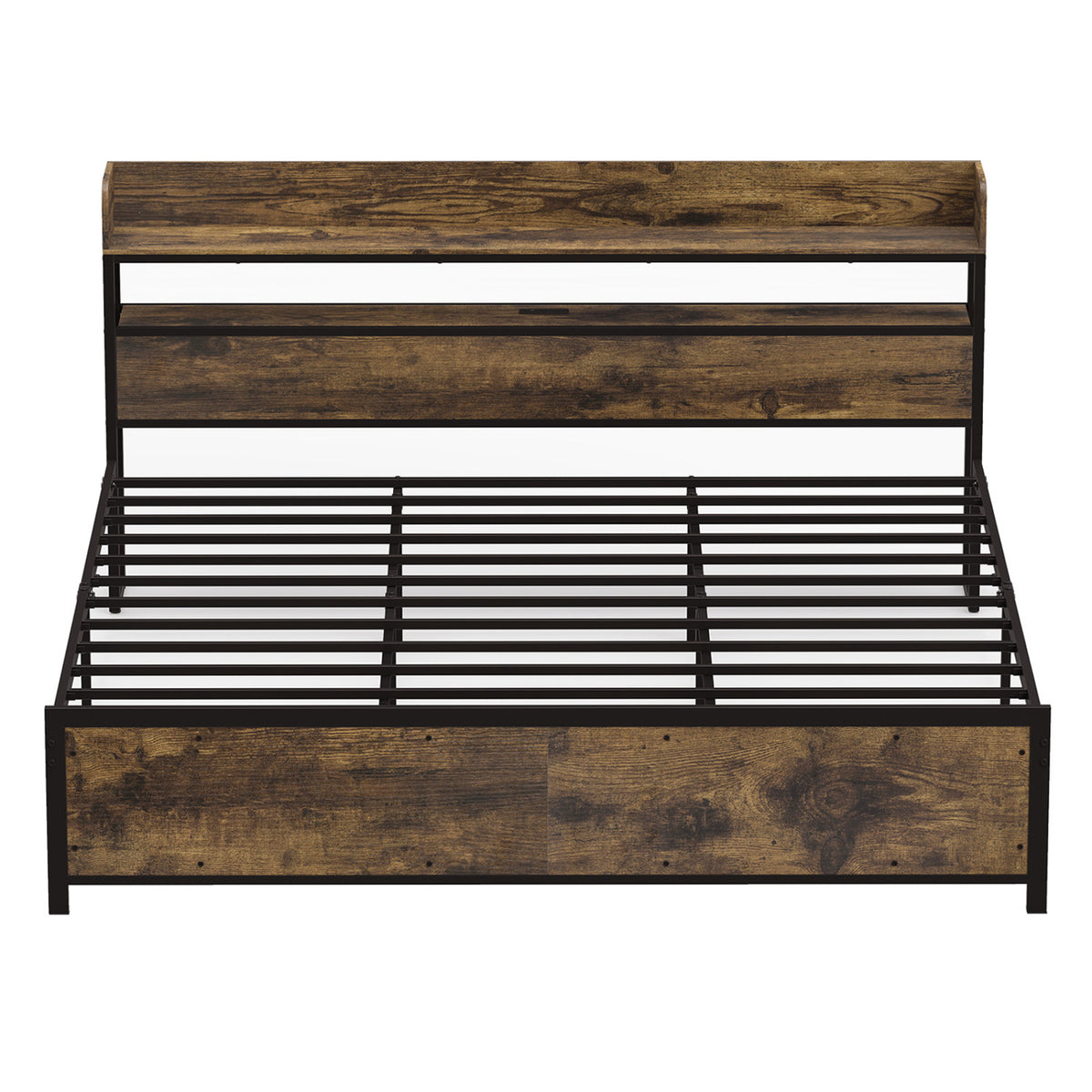 LED Bed Frame with Power Outlets and Storage Headboard